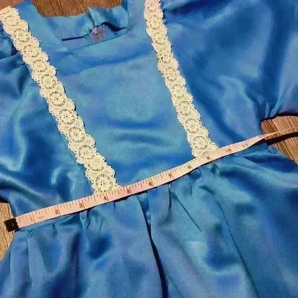 Vintage 70s bright blue babydoll maxi dress with big sleeves & lace ✦ Handmade ✦ - Picture 13 of 16